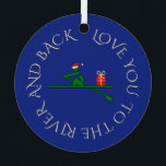 Custom photo text christmas rower navy metal tree decoration<br><div class="desc">A lovely Christmas ornament with a rowing theme. On the navy blue side is a pictogram rower transporting a heart,  with text which you can edit: "LOVE YOU TO THE RIVER AND BACK". On the other side,  upload your favourite rowing photo.</div>