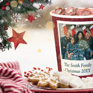 Custom Photo & Text Christmas Tree & Greetings Red Paper Cups