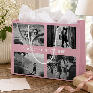 Custom Photo, Text, Colour Blush Wedding Graduatio Large Gift Bag