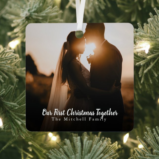 Custom Photo Text Couples First Christmas Together Metal Tree Decoration (Insitu)