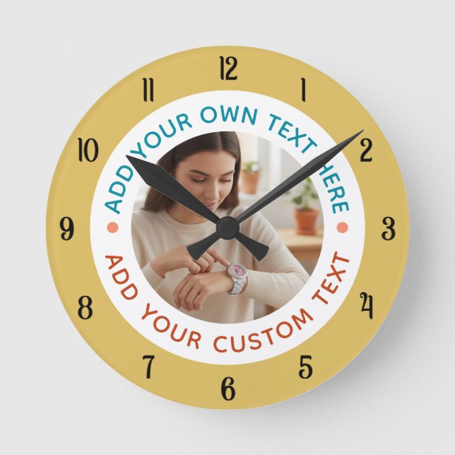 Custom Photo & Text Home Decor – Personalised Gift Round Clock (Front)