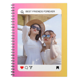 custom photo text instagram modern pink notebook