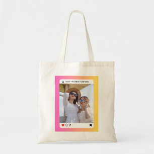 custom photo text instagram modern pink tote bag