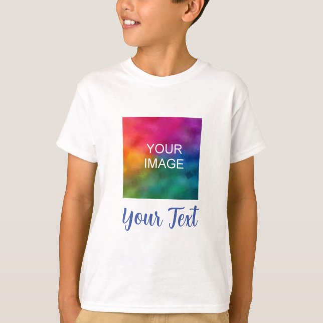 Custom Photo Text Kids Boys Calligraphy Script T-Shirt (Front)