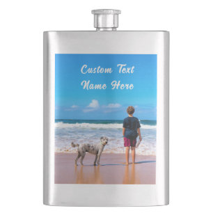 Custom Photo Text Name Flask Your Pets Photos Gift