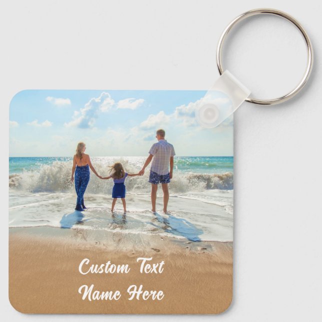 Custom Photo Text Name Keychain Your Family Photos (Back)