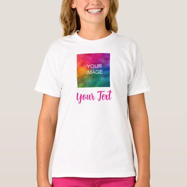 Custom Photo Text Name Template Kids Girls White T-Shirt (Front)