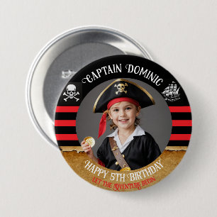 Custom photo & text Pirate Birthday Party 7.5 Cm Round Badge