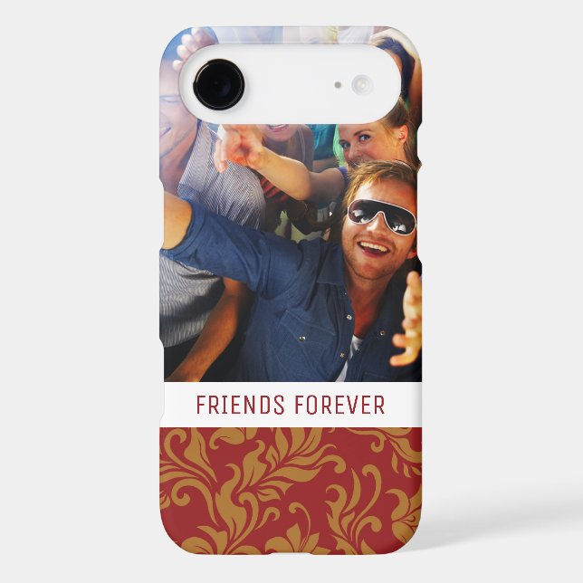 Custom Photo & Text Red and Gold Floral Pattern Case-Mate iPhone Case (Back)