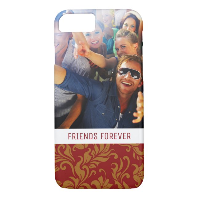 Custom Photo & Text Red and Gold Floral Pattern Case-Mate iPhone Case (Back)