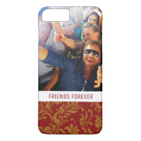 Custom Photo & Text Red and Gold Floral Pattern