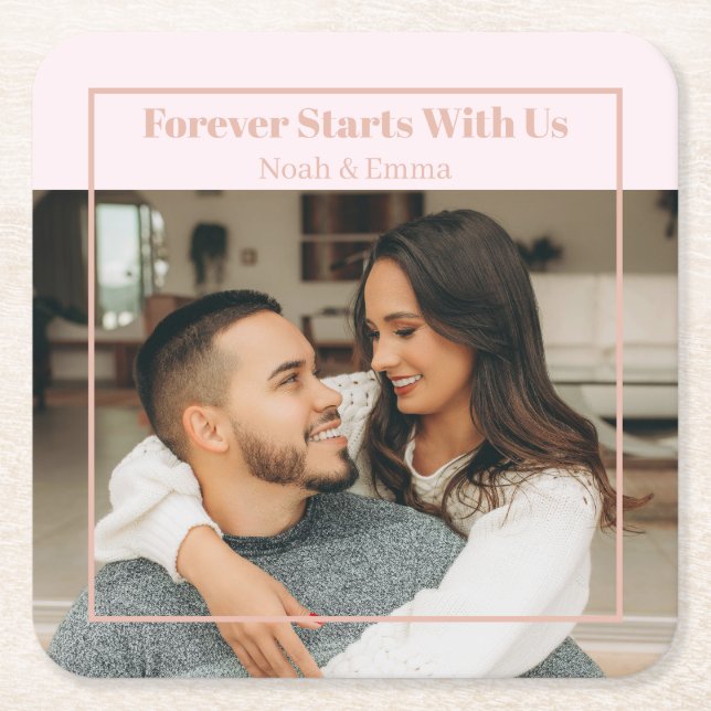 Custom Photo & Text Romantic Gift - Personalized  Square Paper Coaster (Front)