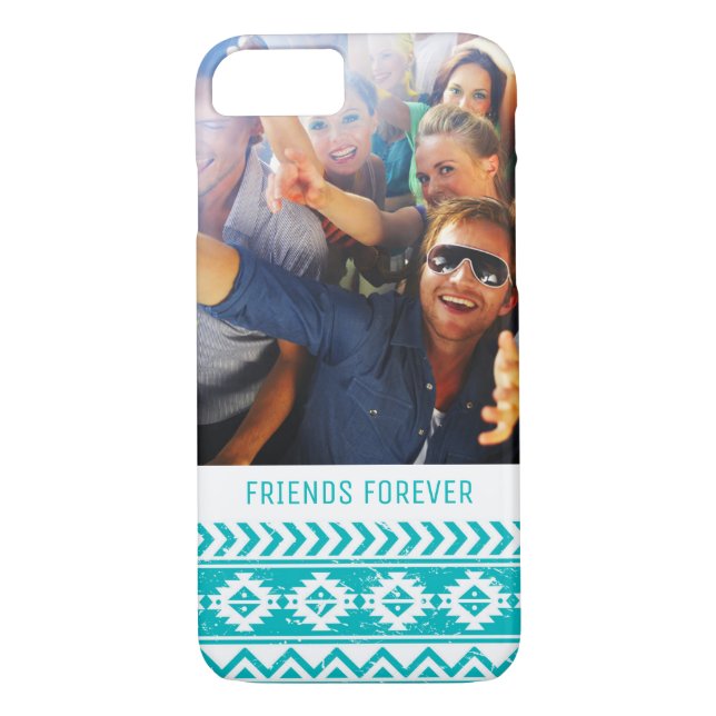 Custom Photo & Text Teal Aztec Tribal Pattern Case-Mate iPhone Case (Back)