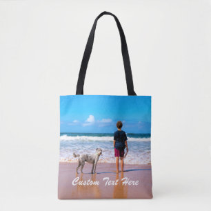 Custom Photo Text Tote Bag Your Pets Photos Gift