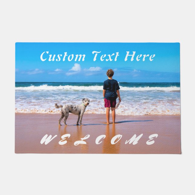 Custom Photo Text Welcome Doormat Your Pets Photos (Front)