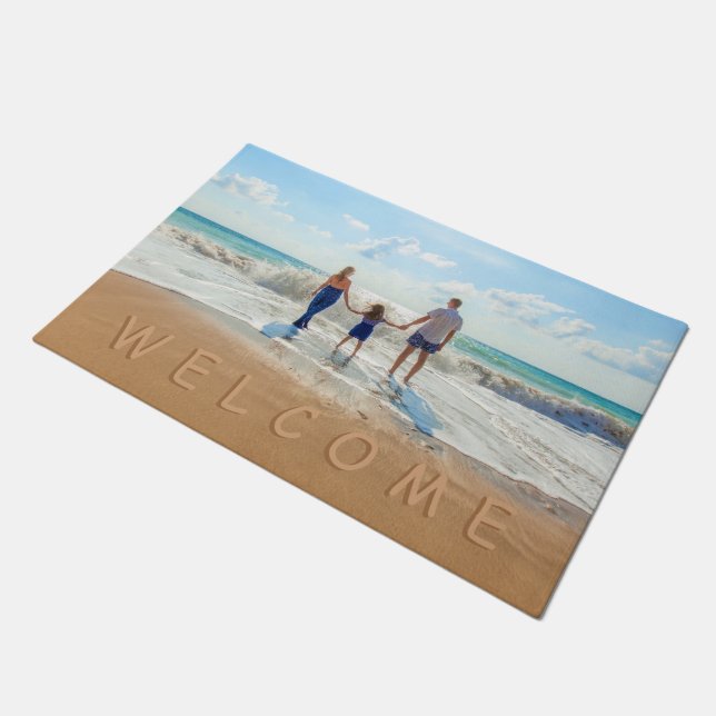 Custom Photo Text Welcome Doormat - Your Vacation (Angled)