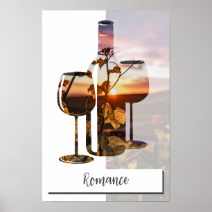 Custom Photo & Text Wine Bottle & Two Glasses Poster