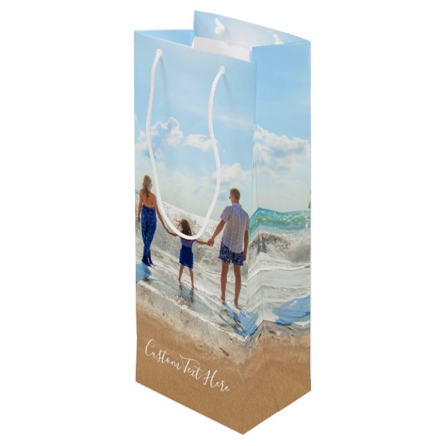 Custom Photo Text Wine Gift Bag Your Own Design (Back Angled)