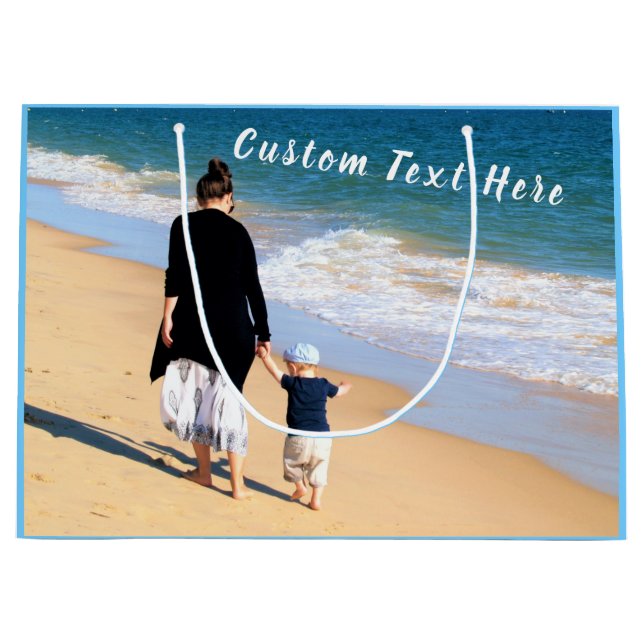 Custom Photo Text Your Family Photos MOM Large Gift Bag (Front)