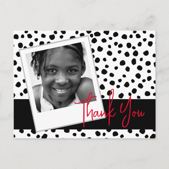 Custom Photo Thank You Black White Dalmatian Spots Postcard (Front)