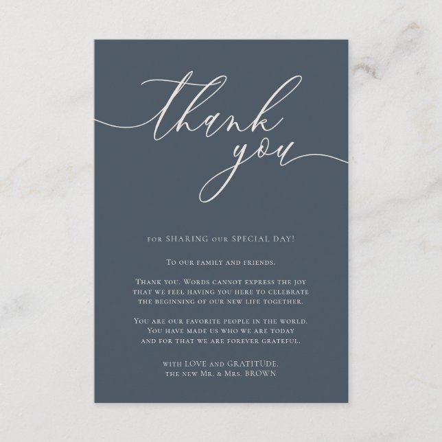 Custom Photo Thank You Dark Blue And Ivory Enclosure Card (Front)