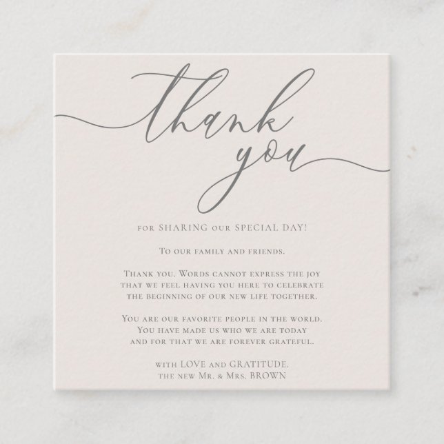 Custom Photo Thank You Grey And Ivory Wedding Enclosure Card (Front)