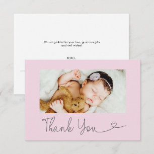 Custom Photo Thank you Heart Pink Baby shower Card
