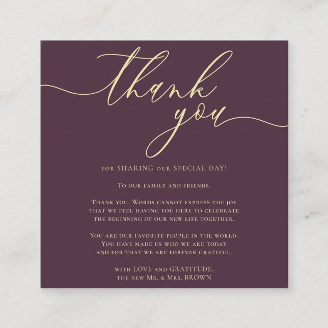 Custom Photo Thank You Mini Midnight Fig Enclosure Card (Front)