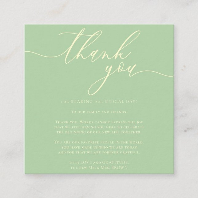 Custom Photo Thank You Mini Pistachio & Cream Enclosure Card (Front)