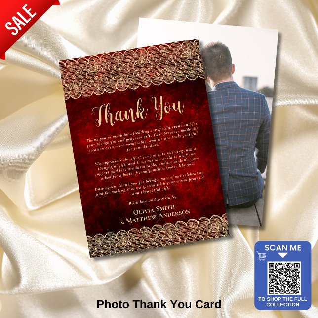Custom Photo Thank You Red Gold Rustic Lace (Creator Uploaded)