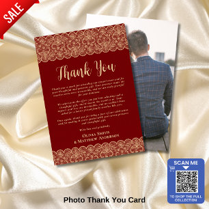 Custom Photo Thank You Rustic Red Gold Lace Card