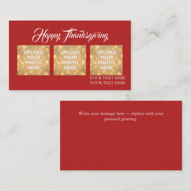 Custom Photo Thanksgiving Greeting  Business Card (Front/Back)