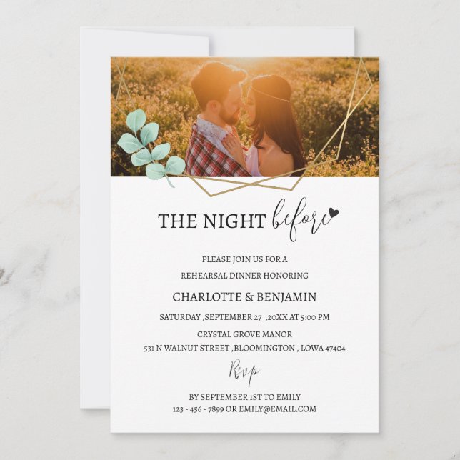 Custom Photo The Night Before  Rehearsal Dinner Invitation (Front)