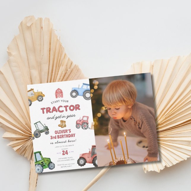 Custom photo tractor 3rd birthday invitation (Creator Uploaded)