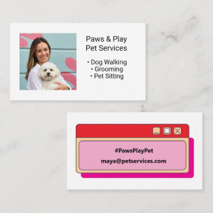 Custom Photo Trendy Dog Pet Services Editable Text Business Card