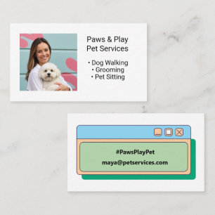 Custom Photo Trendy Dog Pet Services Editable Text Business Card