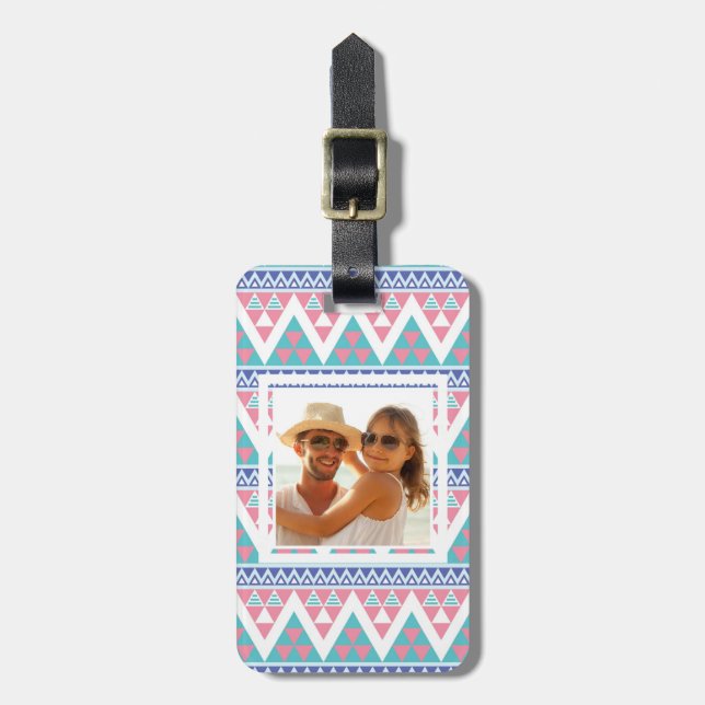 Custom Photo Tribal aztec colourful pattern Luggage Tag (Front Vertical)