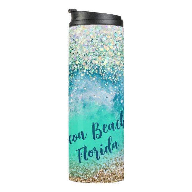 Custom Photo Tropical Beach Aqua Nautical Rope Thermal Tumbler (Rotated Right)