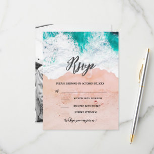  Custom Photo Tropical Beach Coastal Wedding RSVP Card
