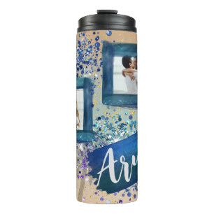 Custom Photo Tropical Navy Beach Glam Thermal Tumbler