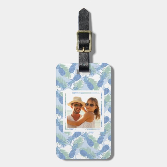 Custom Photo Tropical Pastel Pineapple Pattern Luggage Tag (Front Vertical)