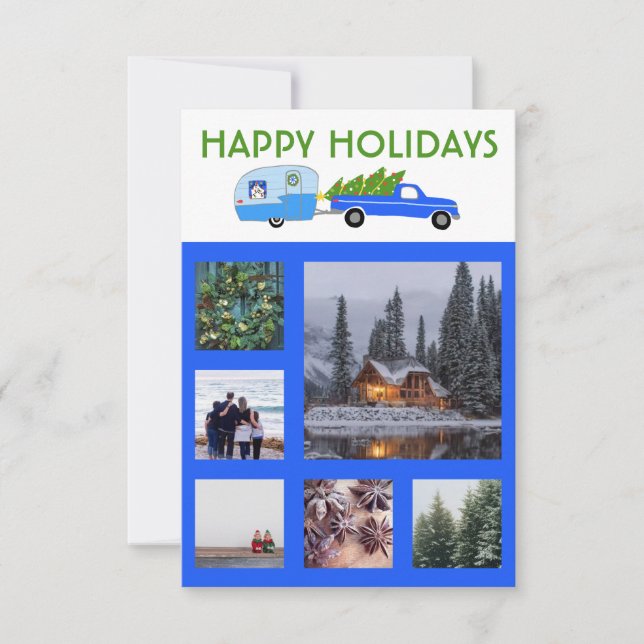 CUSTOM PHOTO Truck Camper Trailer Christmas Card (Front)