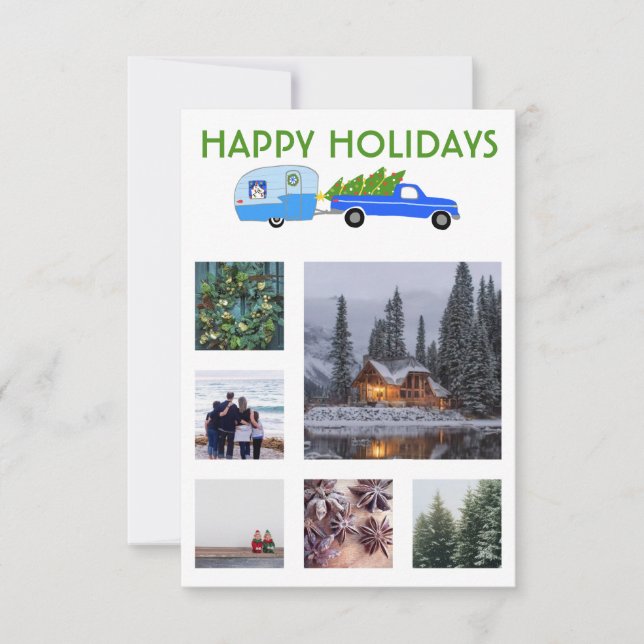 CUSTOM PHOTO Truck Camper Trailer Christmas Card (Front)