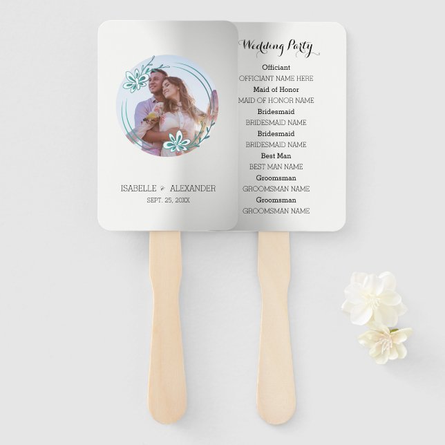 Custom Photo Turquoise Wreath Hand Fan (Front and Back)