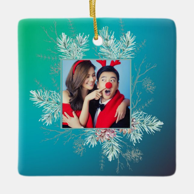 Custom Photo Two Sided Pine Cone Frame Ceramic Ornament (Front)