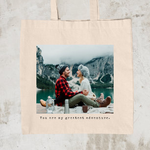 Custom Photo Typewriter Caption Tote Bag