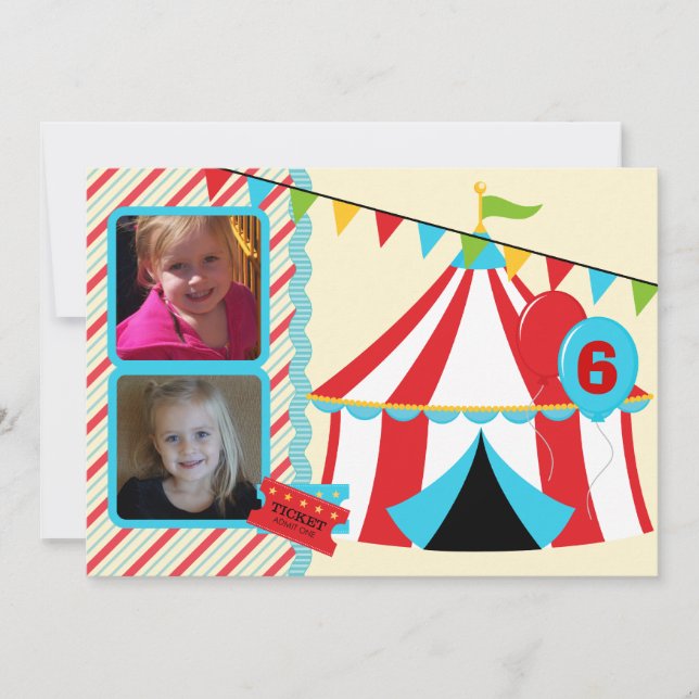 Custom Photo Under the Big Top Birthday Invitation (Front)