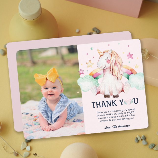 Custom Photo Unicorn Girl Birthday ThankYou Card (Custom Photo Unicorn Girl Birthday ThankYou Card)