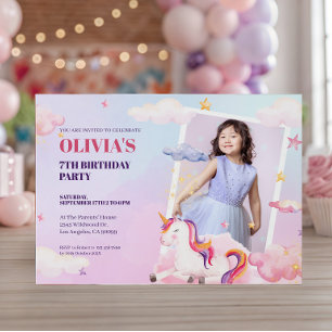 Custom Photo Unicorns Kid's Birthday Save The Date