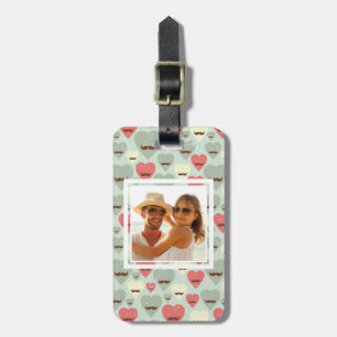 Custom Photo Valentine heart and moustache Luggage Tag